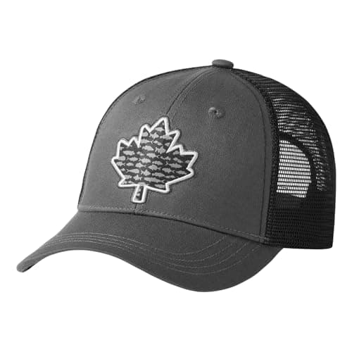 BASSDASH Altimate Fishing Hat Mesh Back Adjustable Baseball Trucker Cap for Men and Women Global Recycled Standard — Dark Grey Fish Maple
