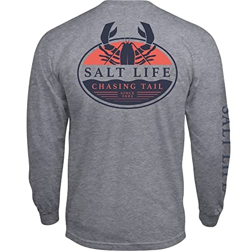 Salt Life Men's Lobster Tail Long Sleeve Tee for Casual WearComfortable Cotton Fabric, Bright Colors, Unisex StyleSized — Athletic Heather