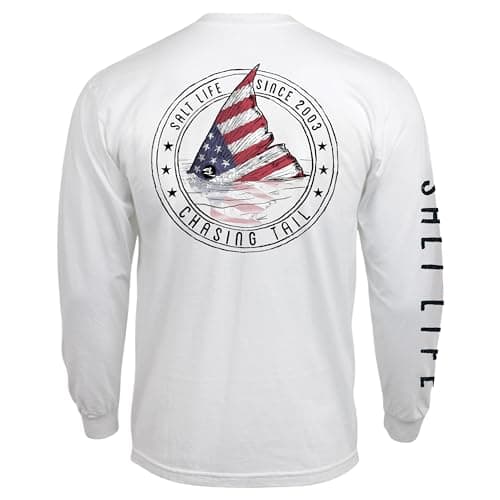 Salt Life Men's Redfish Stars & Stripes Long Sleeve Classic Fit Shirt for Outdoor Fishing Adventureserture and Sunset Re
