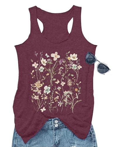 GEMLON Women's Summer Tank Tops for Women in Loose Graphic Basic Casual Shirts
| GEMLON Loose Summer Sleeveless Tank To — Flower&wine Red