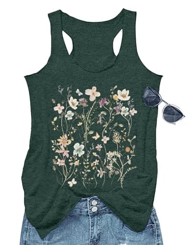 GEMLON Women's Summer Tank Tops for Women in Loose Graphic Basic Casual Shirts
| GEMLON Loose Summer Sleeveless Tank To — Flower&dark Green