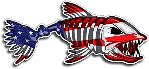 WSQ USA Flag Skeleton Fish Vinyl Stickers - Patriotic Decor for Boats and Cars - 6x|5 Inches
WSQ USA Flag Skeleton Fish