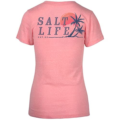 Salt Life Men's Leaning Palms Short Sleeve Fitted Tee for Outdoor Summer Wear, Breathable and Comfortable, Multiple Size — Flamingo