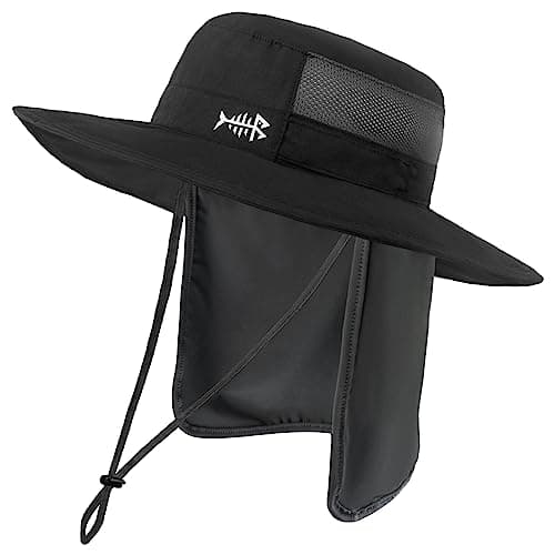BASSDASH UPF 50+ Sun Fishing Hat for Men Water Resistant with Detachable Neck Flap Global Recycled Standard Global Recyc — Black
