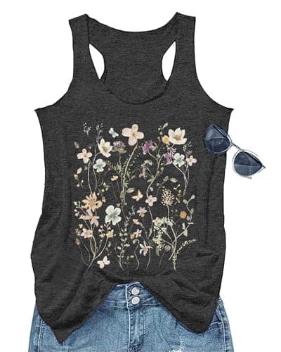GEMLON Women's Summer Tank Tops for Women in Loose Graphic Basic Casual Shirts
| GEMLON Loose Summer Sleeveless Tank To — Flower&dark Grey