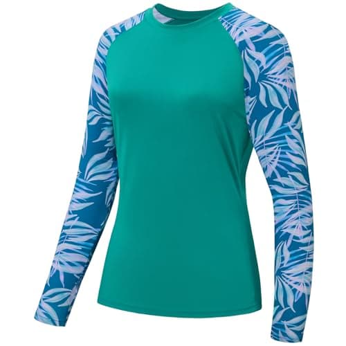Women's UPF 50+ UV Sun Protection Long Sleeve Fishing Hiking Shirt
| Global Recycled Standard Women’s Long Sleeve Sun P — Pool Green/Watercolor Leaves