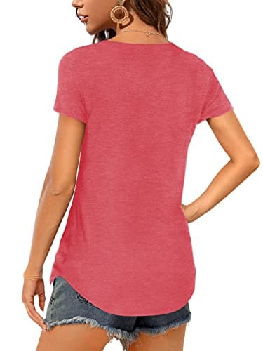 Amoretu Women's V Neck Casual Short Sleeve Tee Shirts Plain Blouses
