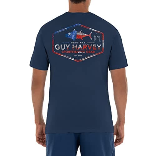 Guy Harvey Men’s Offshore Fish Collection Short Sleeve T-Shirt for Fishing Enthusiasts Feature-Fit Edition Medium Size R — Estate Blue/Sportfishing Usa
