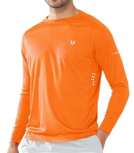 NORTHYARD Men's Sun Protection UPF 50+ Long Sleeve Swim Rash Guard Shirt for Workout Running UV Protection Fish Hiking — Orange