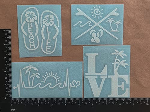 Beach Life Decals 4 Pack - Beach Life Flip Flops for Beach Lovers (White, Small ~|5")
| Beach Life Decals 4 Pack - Hear