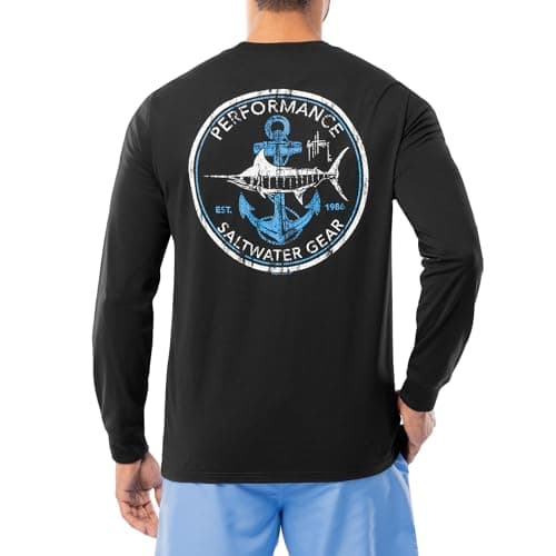 Guy Harvey Men's Billfish Collection Long Sleeve T-Shirt for Outdoor Adventures Features Modern Fishing Art Design Large — Caviar/Saltwater Core