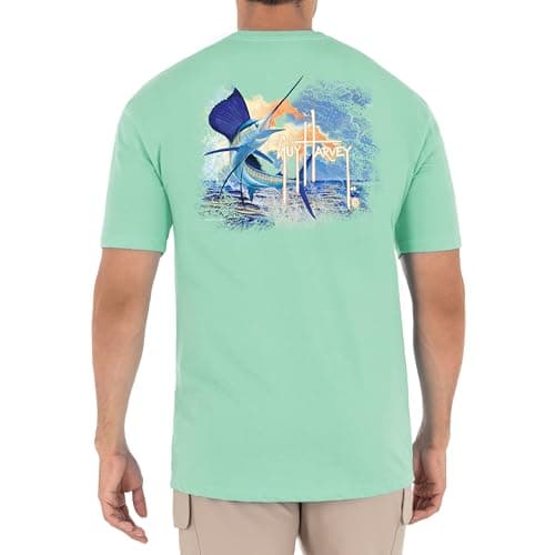 Guy Harvey Men’s Threadcycled Short Sleeve T-Shirt for Outdoor Adventures Comfort and Style — Beach Glass/Sailfish