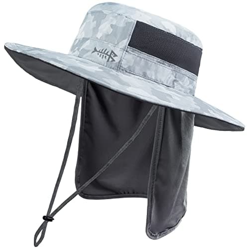 BASSDASH UPF 50+ Sun Fishing Hat for Men Water Resistant with Detachable Neck Flap Global Recycled Standard Global Recyc — Light Grey Camo