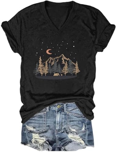 Women's Boho V-Neck Flowers T-Shirt Wildflowers Graphic Summer Tee
| Cute Women's V-Neck Wildflowers Graphic Short Slee — E-black1