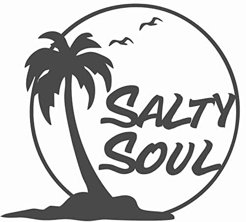 Salty Soul Palm Tree Sea Gulls Sun Ocean Beachy - Die Cut Vinyl Window Decal for Car/Truck (White)  
Salty Soul Palm Tre — Matte Black