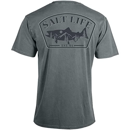 Salt Life Men's King Salmon Short Sleeve Classic Fit Shirt for Outdoor Adventures with Comfort and Style, 100% Cotton, M — Storm
