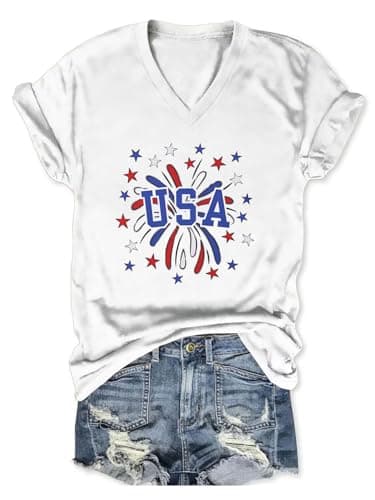 Women's Boho V-Neck Flowers T-Shirt Wildflowers Graphic Summer Tee
| Cute Women's V-Neck Wildflowers Graphic Short Slee — U-white1