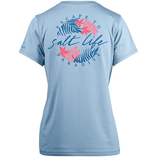 Salt Life Women's Oasis Short Sleeve Performance Shirt for Summer Outdoor Activities Quick Dry Breathable Lightweight — Airy Blue Heather