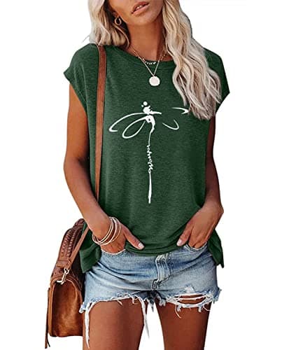 JNIFULI Women's Casual Summer Short Sleeve Graphic Tees Funny Dragonfly Printed Cute Tops
| JNIFULI Women's Funny Drago — Y-green