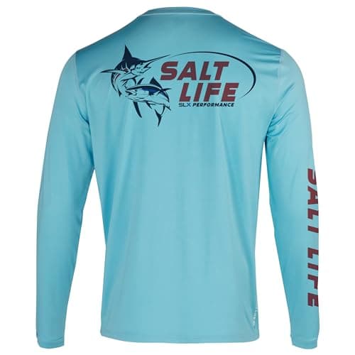 Salt Life Men's Big Win Long Sleeve Performance Tee + Core Performance + Active Men + Outdoor Activities + Quick Dry + P — Sky Blue