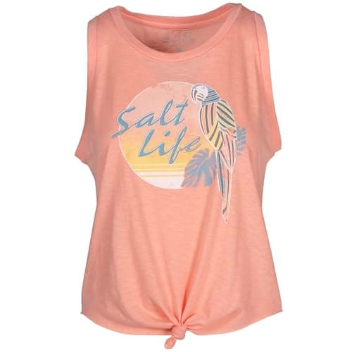 Salt Life Women's Stylish Polly in Paradise Muscle Tank Top for Summer Beach Days with Comfortable Fit and UV Protection — Pink Peach