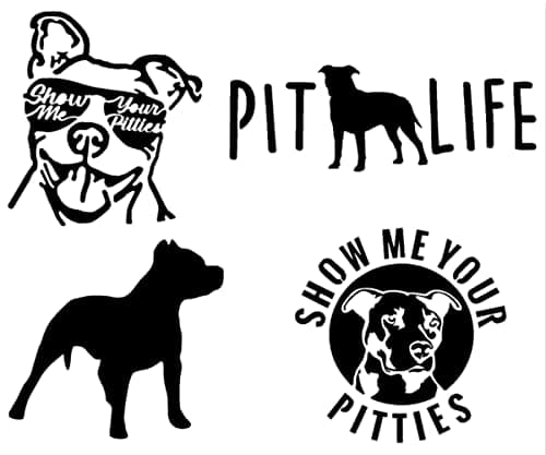 Pit Bull Decals 4 Pack: Show Me Your Pitties Sunglasses, Pitbull Silhouette, Pit Life, Show Me Your Pitties Decals (Smal