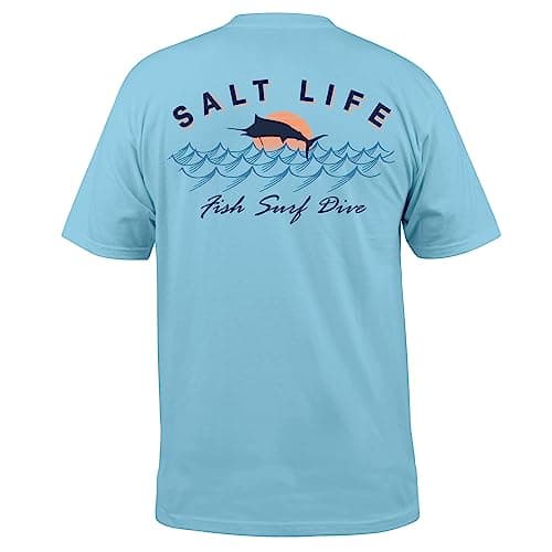 Salt Life Men's Comfortable Sunset Jumpers Short Sleeve Tee for Casual Summer Wear — Sky Blue