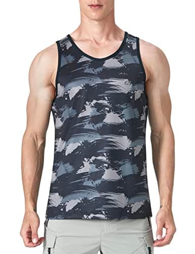 EZRUN Men's Quick Dry Workout Swim Beach Shirts Sleeveless Shirts for Bodybuilding Fitness Training — Camo-back Grey
