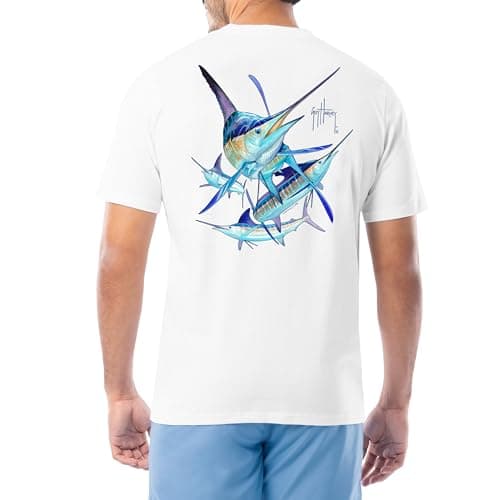 Guy Harvey Men’s Short Sleeve Cotton Graphic T-Shirt for Outdoor Adventures featuring Sea Life Art, Size Medium, 100% Co — White/Slam