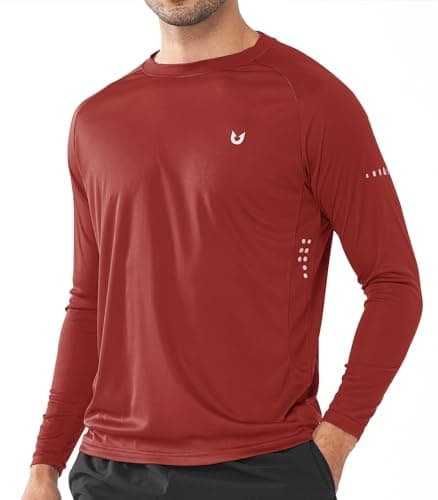 NORTHYARD Men's Sun Protection UPF 50+ Long Sleeve Swim Rash Guard Shirt for Workout Running UV Protection Fish Hiking — Redochre