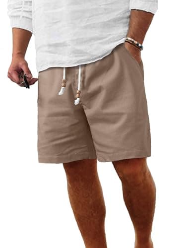 Comdecevis Men's Linen Shorts Casual Elastic Waist Drawstring Summer Beach Vacation Yoga Golf Shorts with Pockets  
Comd — Brown