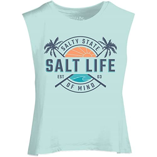 Salt Life Women's First Light Cropped Muscle Tank - Lightweight Breathable Summer Tops for Sweat-Free Fitness Sessions — Soothing Sea