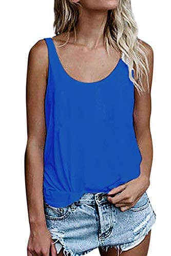 OMSJ Women Sleeveless Summer Tunic Loose Fit Tank Tops Trendy Styles — Royal Blue