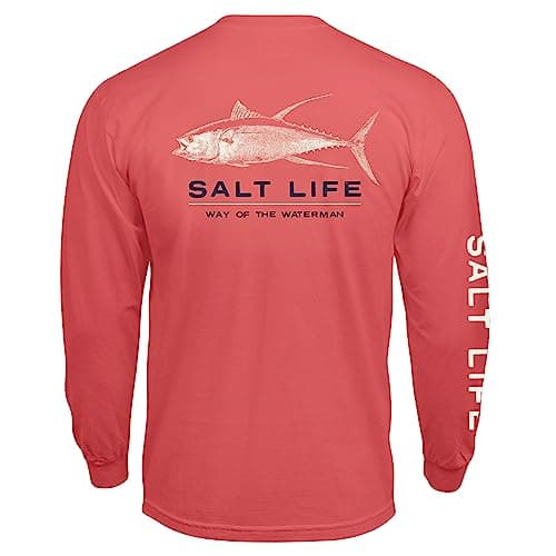 Salt Life Men's Deep Ventures Long Sleeve Tee - Casual Comfortable Cotton Tee for Men - Pool and Beach Outings - Soft St — Burnt Coral