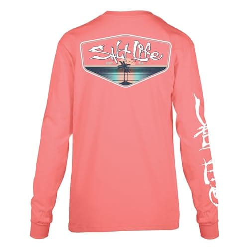 Salt Life Men's Private Island V-Neck Long Sleeve Classic Fit Shirt for Weekend Casual Wear with Comfort Stretch and Moi — Ocean Coral