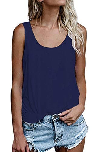OMSJ Women Sleeveless Summer Tunic Loose Fit Tank Tops Trendy Styles — Dark Blue