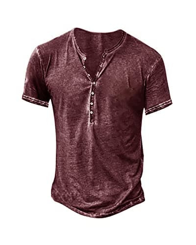 Beautyshow Men's Retro Distressed Henley Shirts Casual Button Down for Men
| Beautyshow Mens Washed Short Sleeve Tees C — 1-burgundy