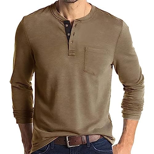 Lexiart Mens Fashion Henley Shirts Long Sleeve Buttoned Cotton T-Shirt Ideal for Casual Wear
| Lexiart Mens Fashion Hen — Khaki-3