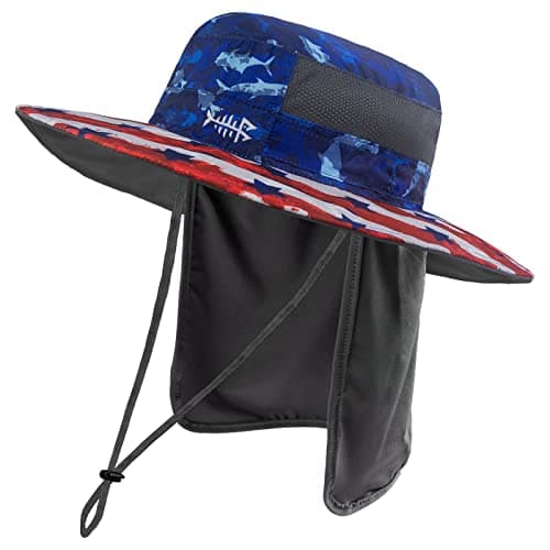 BASSDASH UPF 50+ Sun Fishing Hat for Men Water Resistant with Detachable Neck Flap Global Recycled Standard Global Recyc — Americana