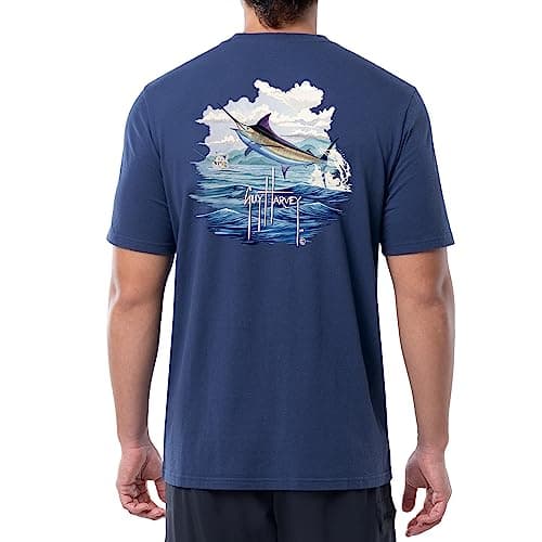 Guy Harvey Men’s Threadcycled Short Sleeve T-Shirt for Outdoor Adventures Comfort and Style — Estate Blue/Blue and Bertram