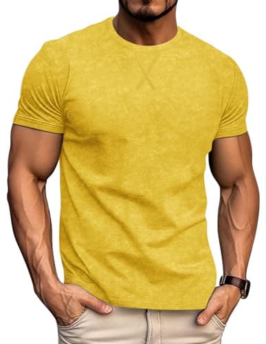 Logeeyar Men's Athletic Washed T-Shirts Basic Crew Neck Tees for Causal Wear
| Logeeyar Men's Distressed Cotton T-Shirt — Yellow