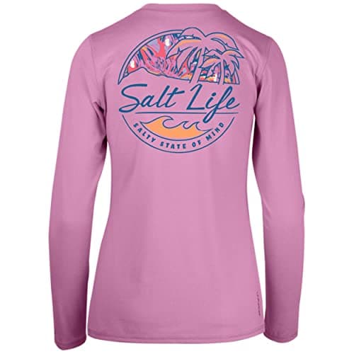 Salt Life Women's Shady Palms Long Sleeve Stretch Fit Shirt for Casual Summer Outings Comfortable Stretch Fabric Breatha — Fuchsia Heather