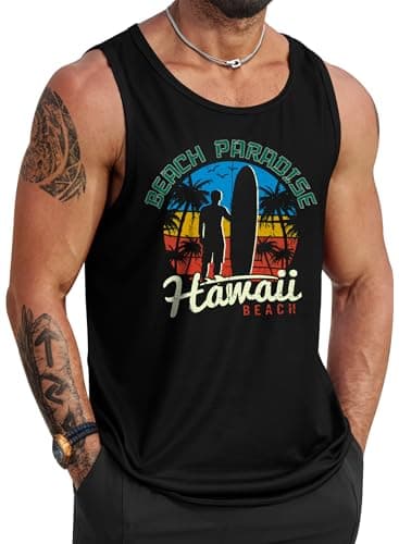 VOGSTART Mens Summer Beach Tank Tops Vacation Sleeveless Shirts (S-3XL)  
VOGSTART Mens Muscle Tank Tops for Summer Beac — Black