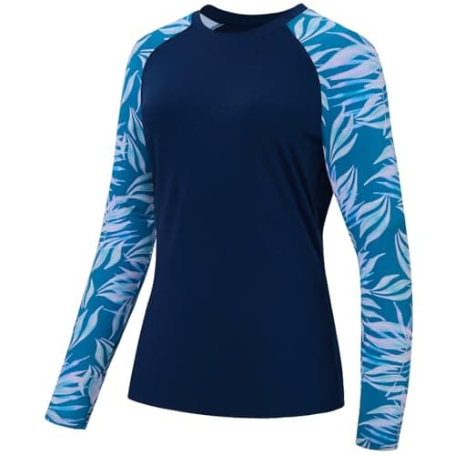 Women's UPF 50+ UV Sun Protection Long Sleeve Fishing Hiking Shirt
| Global Recycled Standard Women’s Long Sleeve Sun P — Dark Blue/Watercolor Leaves