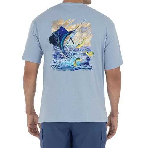 Guy Harvey Men’s Threadcycled Short Sleeve T-Shirt for Outdoor Adventures Comfort and Style — Powder Blue/Big Sail