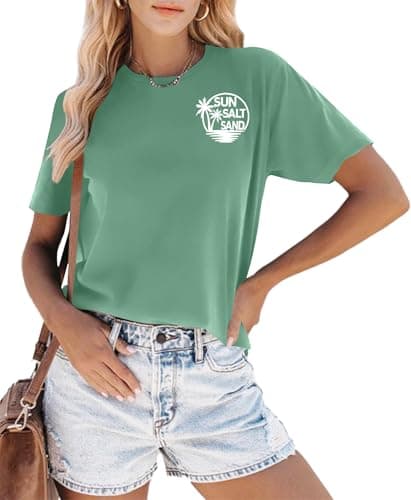 Summer T-Shirt Wave Coconut Tree Graphic Women Short Sleeve Casual Vacation Trip Tee Top
| MEESHEEP Women Summer Short — Sun-green