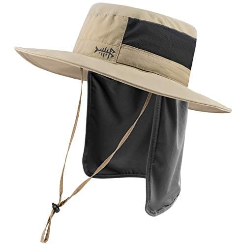 BASSDASH UPF 50+ Sun Fishing Hat for Men Water Resistant with Detachable Neck Flap Global Recycled Standard Global Recyc — Khaki