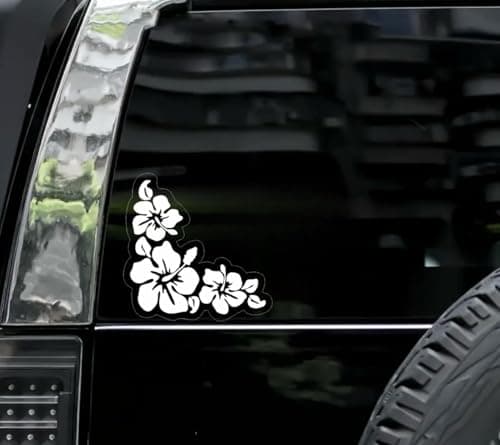 MAKTEM Hibiscus White Flower Car Stickers, Hawaiian Tropical Design, For Cars and Vehicles (Only Flowers)