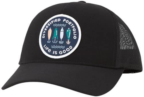 Life is Good Men's Mesh-Back Trucker Hat for Outdoor Summer Events
| Life is Good Men's Adjustable Baseball Cap with Lo — Black Angler
