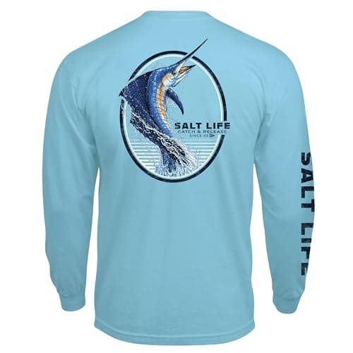 Salt Life Men's Catch & Release Long Sleeve Classic Fit Shirt for Outdoor Adventures with Moisture Wicking Technology, L — Sky Blue